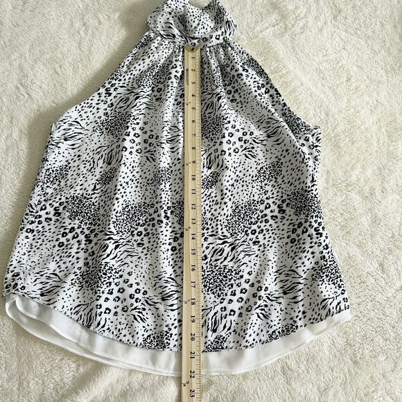 Tahari Blouse Size Medium Animal Print Black White Halter High Neck - Picture 8 of 8